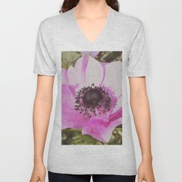 Artistic Pastel Pink Anemone Wildflower V Neck T Shirt