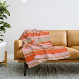 [ Thumbnail: Red, Light Pink, and Tan Colored Lined/Striped Pattern Throw Blanket ]