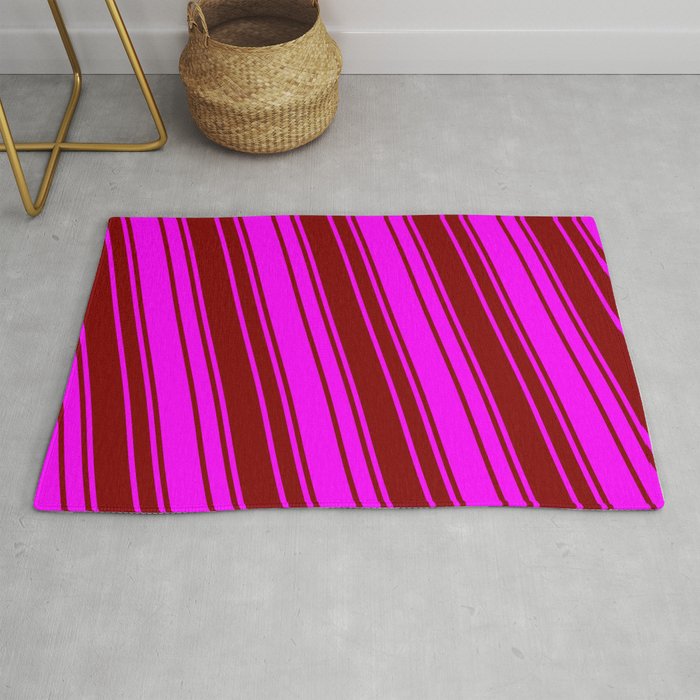 Maroon & Fuchsia Colored Stripes/Lines Pattern Rug