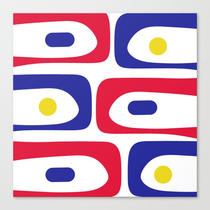 Mid Century Modern Piquet Minimalist Abstract Pattern in Red, Navy Blue, Yellow, and White Canvas Print