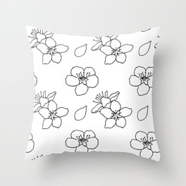 minimalist line art peach blossom black and white style Throw Pillow