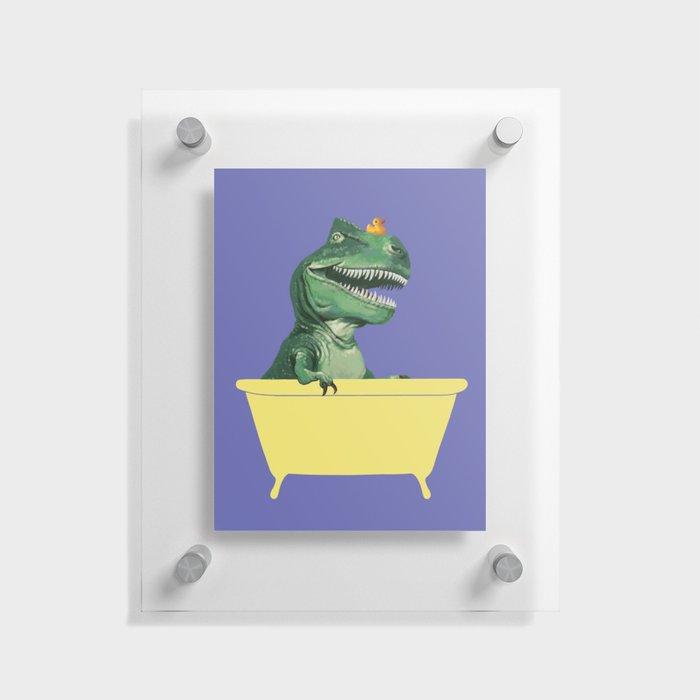 Playful T-Rex in Bathtub in Purple Floating Acrylic Print