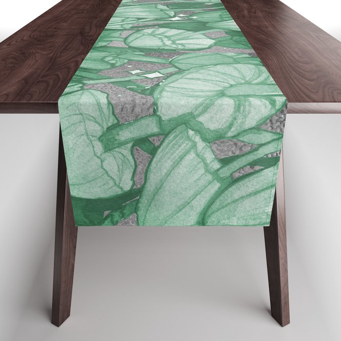 Mint and Silver Mushrooms Table Runner