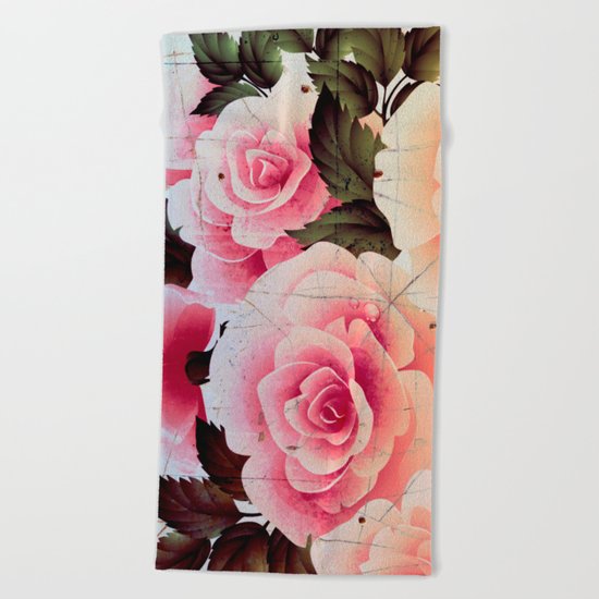 pink rose on old tile Beach Towel
