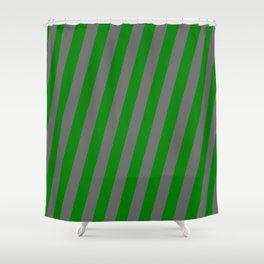 [ Thumbnail: Green and Dim Gray Colored Stripes/Lines Pattern Shower Curtain ]