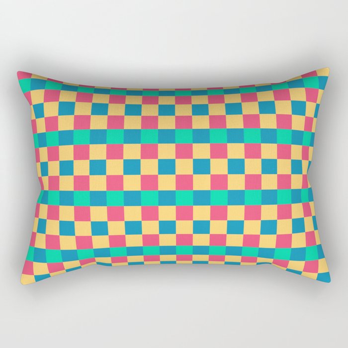 Pink Yellow Green Blue French Checkered Pattern Rectangular Pillow