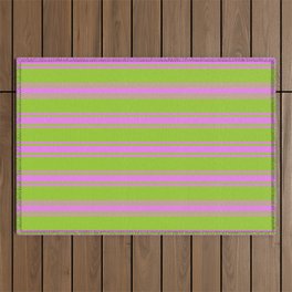 [ Thumbnail: Green & Violet Colored Lined/Striped Pattern Outdoor Rug ]