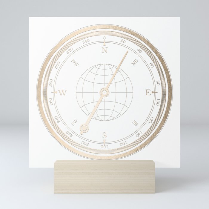 Gold Compass on White Mini Art Print