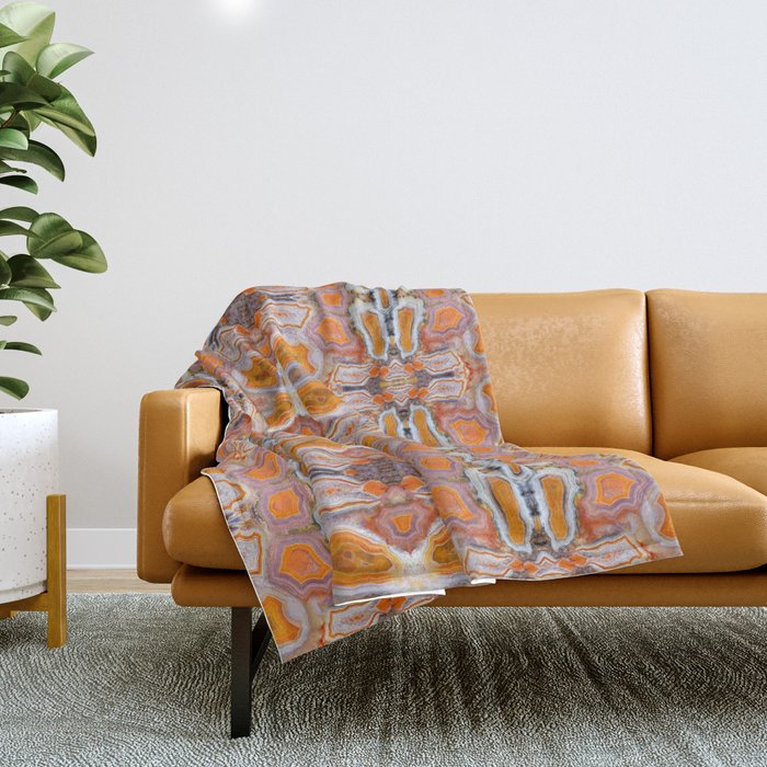 AgateMash (kaleidoscopic mosaic of gorgeous orange, white, pink and purple agate geodes) Throw Blanket