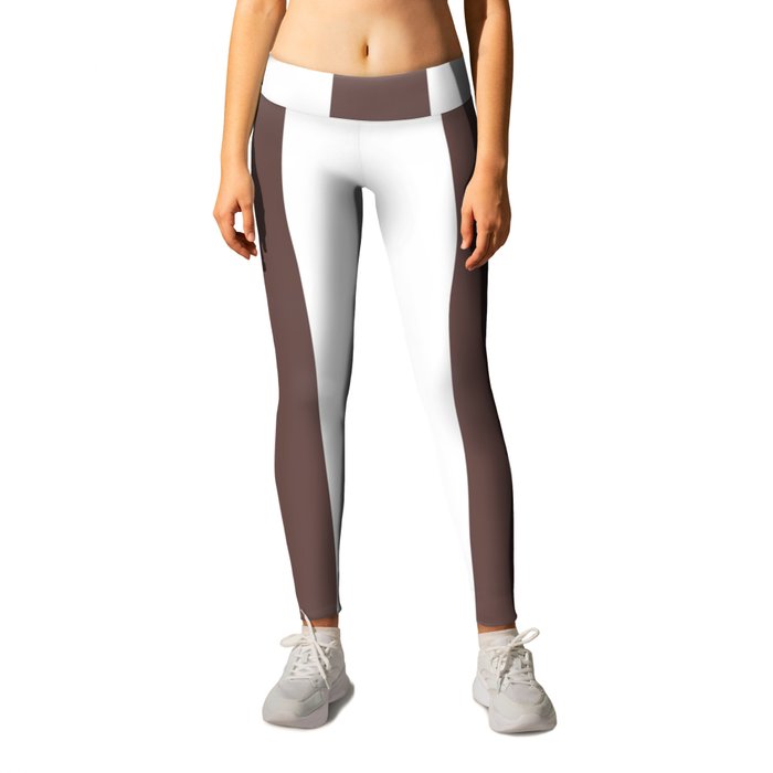 Medium taupe brown - solid color - white vertical lines pattern Leggings
