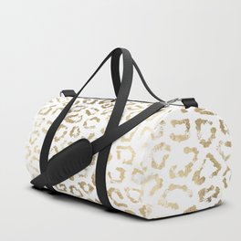 Modern white chic faux gold foil leopard print Duffle Bag