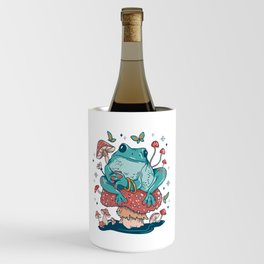 Frog Lounging on a Mushroom Cottage core Wine Chiller