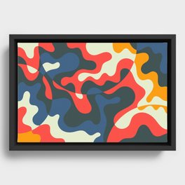 Swirling Waves Deconstructed Abstract Nature Art In Vintage 50s & 60s Color Palette Framed Canvas