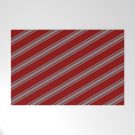 [ Thumbnail: Dark Red and Gray Colored Pattern of Stripes Welcome Mat ]