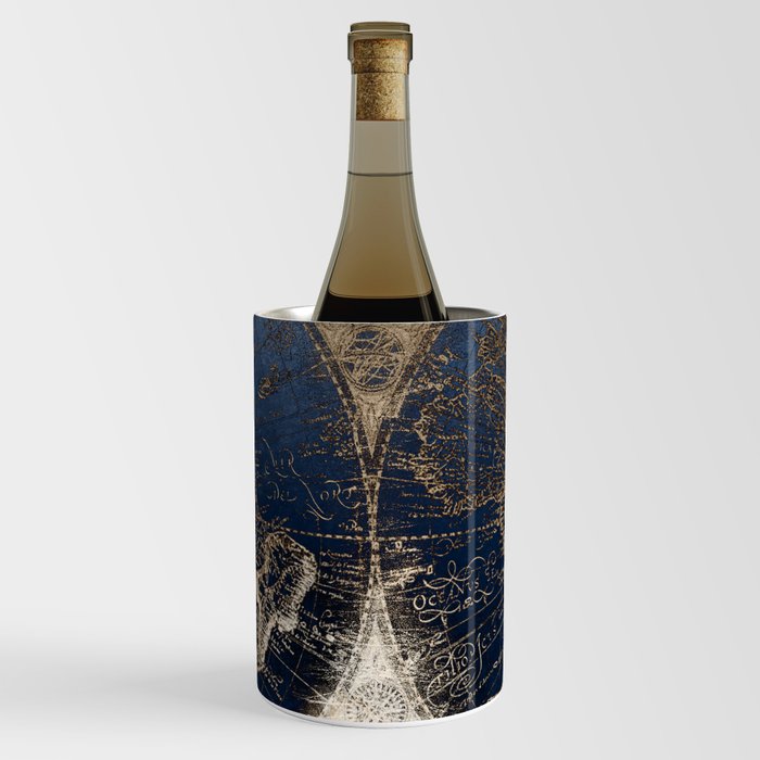 World Map Deep Blue and Gold Wine Chiller