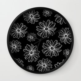 Dainty Black and White Flowers Wall Clock