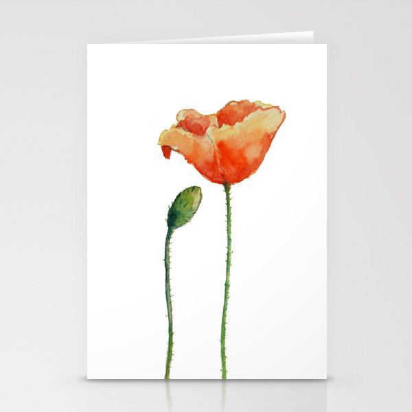 Simply poppy Vintage Watercolor illustration on white background Stationery Cards