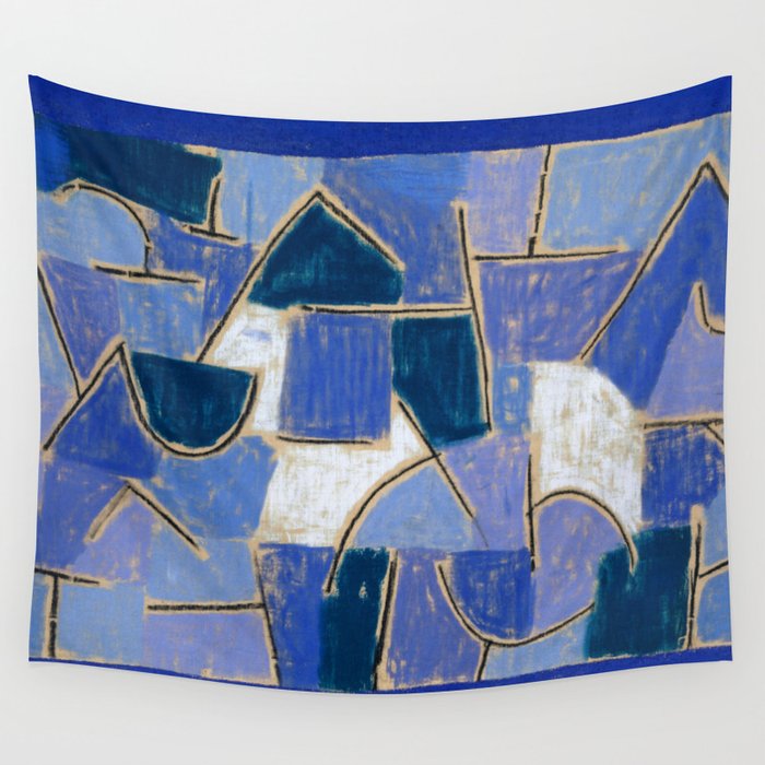 Bauhaus Paul Klee Blue Night Painting Abstract Mid century modern Geometry  Wall Tapestry