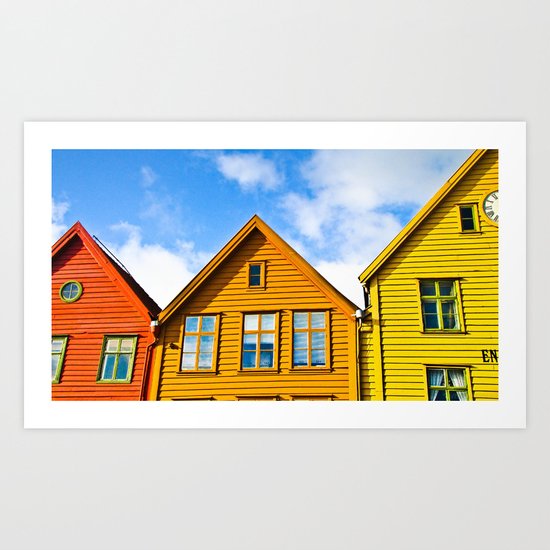 Norwegian houses. Scandinavia. Art Print