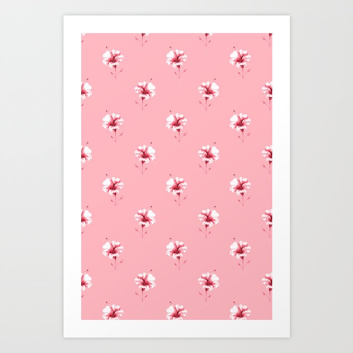 Ruby Hibiscus on Pink Background Art Print