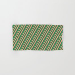 [ Thumbnail: Dark Salmon & Sea Green Colored Pattern of Stripes Hand & Bath Towel ]