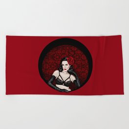 Dita Vintage Pin Up Girl Retro Fetish Red Black Poster Beach Towel