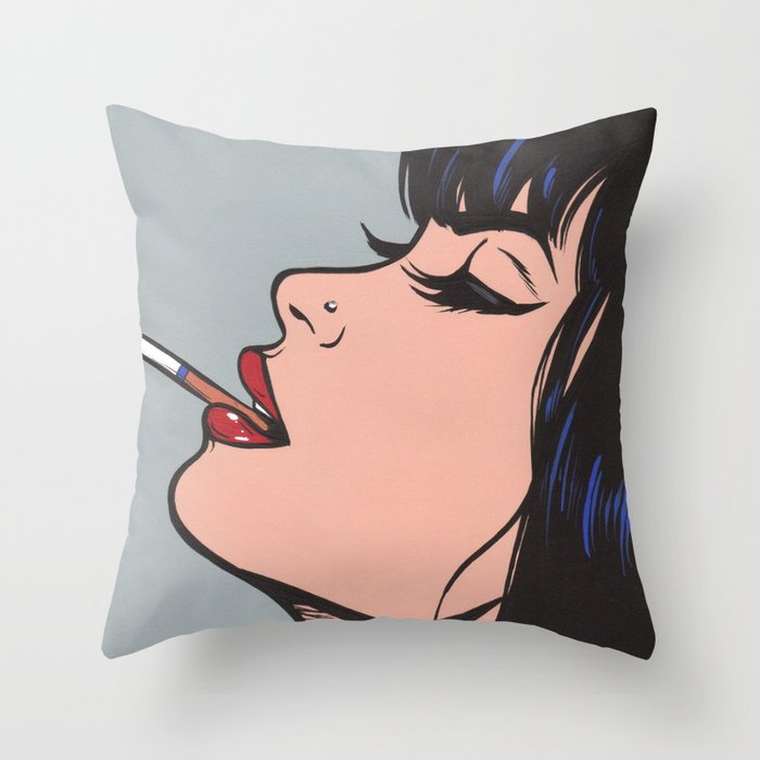 Smoking Comic Girl Throw Pillow