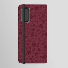 vintage flowers silhouette on a dark red background Android Wallet Case