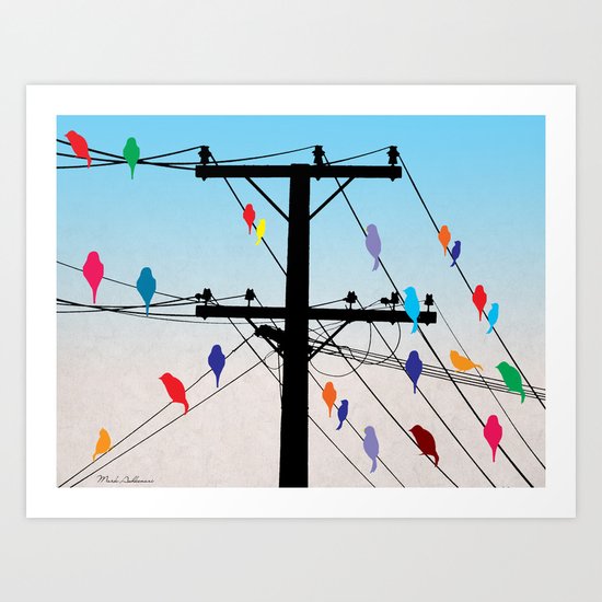 birds blue Art Print