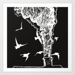 Crows and White Smoke Art Print