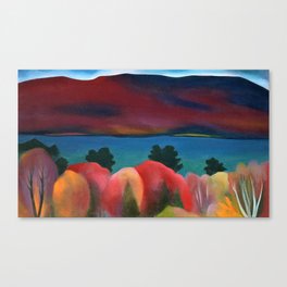 Lake George, New York in full bloom Autumn Colors - Red Maple Foliage landscape by Georgia O'Keeffe Canvas Print