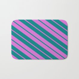 [ Thumbnail: Orchid & Teal Colored Lines Pattern Bath Mat ]