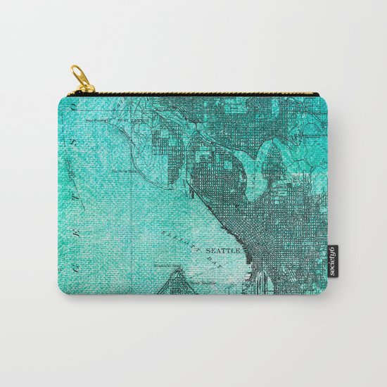Turquoise Seattle Map Design Carry-All Pouch
