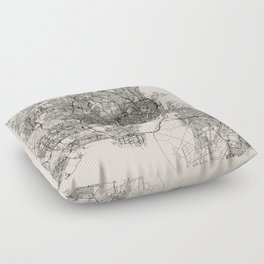 Copenhagen, Denmark - City Map - Black and White Floor Pillow