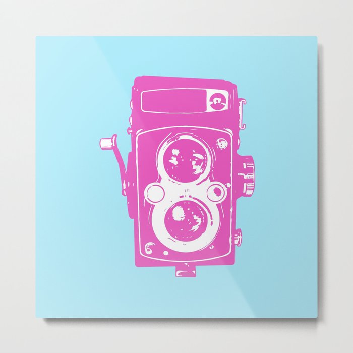 Big Vintage Camera - Pink / Light Blue Metal Print