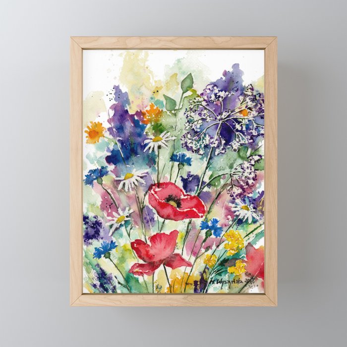 Spring Flowers Watercolour Framed Mini Art Print