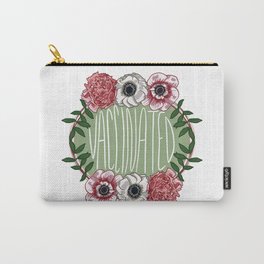 Vaccinated Floral Badge Carry-All Pouch | Pro Vax, Floral, Anemone, Typography, Vaccine, Vaccinated, Essentialworker, Savelives, Peony, Rose 