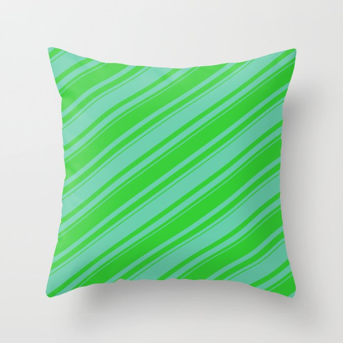 Lime Green & Aquamarine Colored Stripes Pattern Throw Pillow