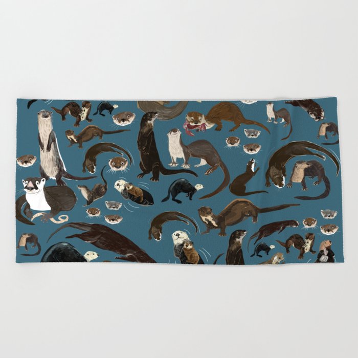 Otters of the World pattern in teal Beach Towel