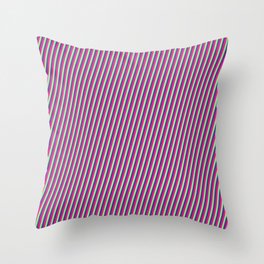 [ Thumbnail: Deep Pink, Green, and Dark Slate Blue Colored Lines/Stripes Pattern Throw Pillow ]