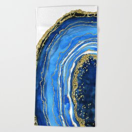 Cobalt blue and gold geode in watercolor (2) Beach Towel