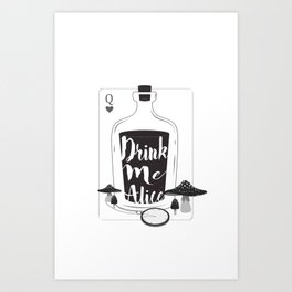 Fairy Tales - Drink Me Alice - B&W Art Print