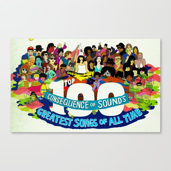 "Top 100 Greatest Songs of All Time" by Steven Fiche Canvas Print