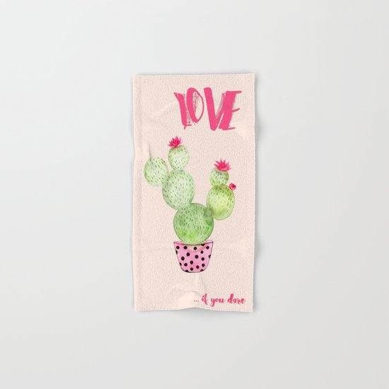 Love if you dare - Cactus watercolor illustration Hand & Bath Towel