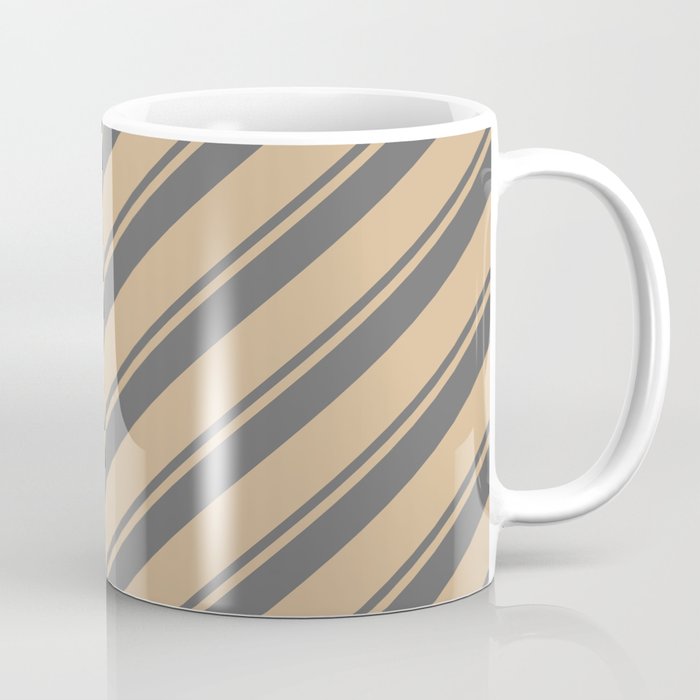 Dim Gray & Tan Colored Lined Pattern Coffee Mug