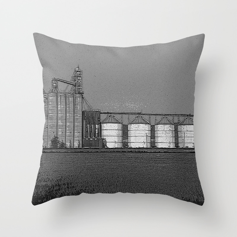 Black White Grain Silos Pencil Drawing Photo Throw Pillow By Mrmackin Society6