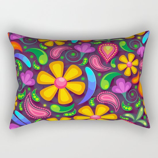 Brightly Colored Yellow Floral Pattern Rectangular Pillow