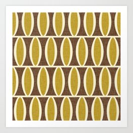 Retro Mid Century Modern Geometric Oval Pattern 521 Brown Gold and Beige Art Print