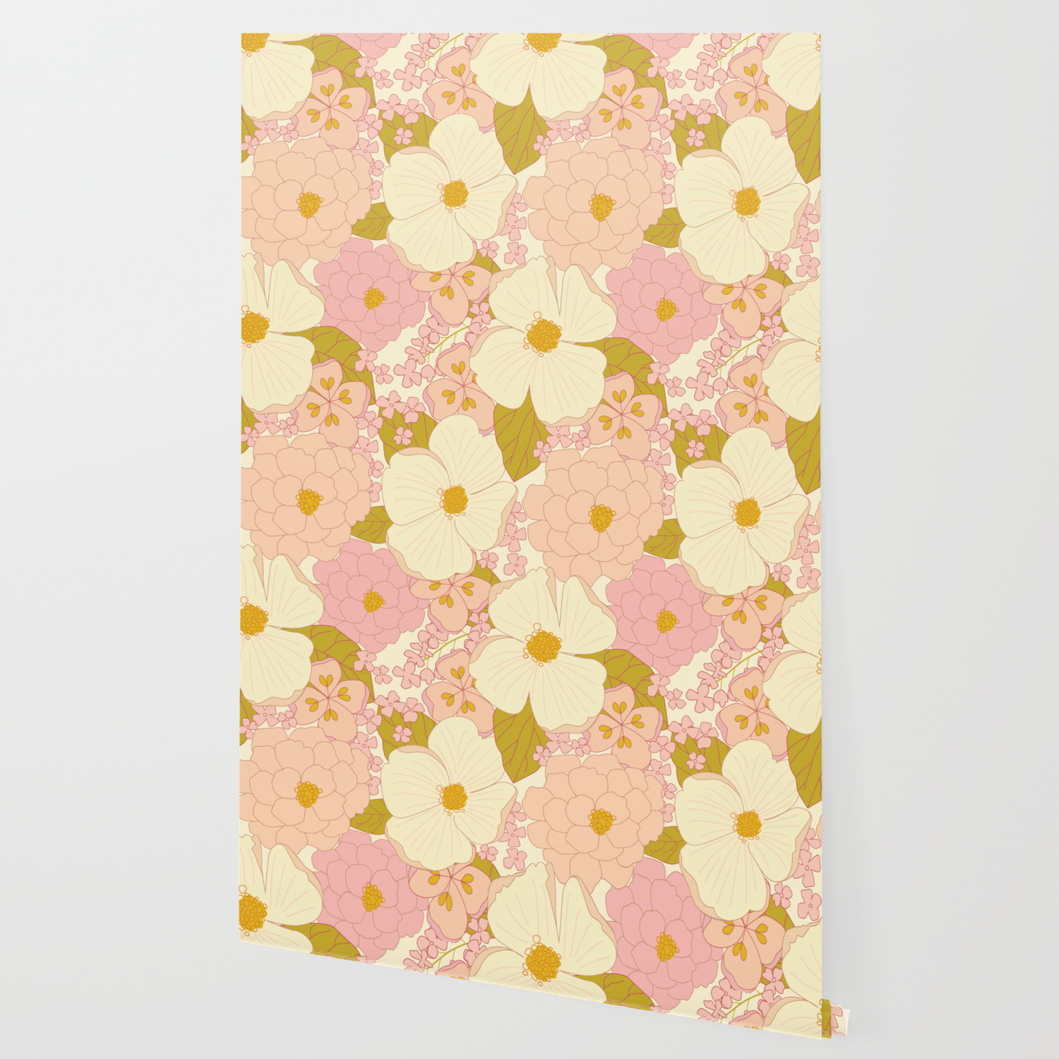 Pink Pastel Vintage Floral Pattern Wallpaper By