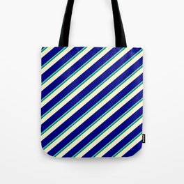 [ Thumbnail: Aquamarine, Teal, Light Yellow & Blue Colored Lines Pattern Tote Bag ]